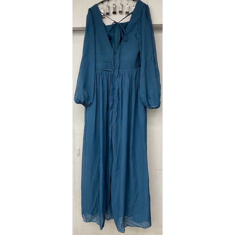 Long Sleeve Bridesmaid Dress Pocket Chiffon Pleated Formal Evening Gown 10